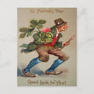 Carte Postale Vintage Guy Pipe Trèfle Chance St Patrick's Day