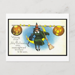 Carte postale vintage Halloween Art Citrouilles