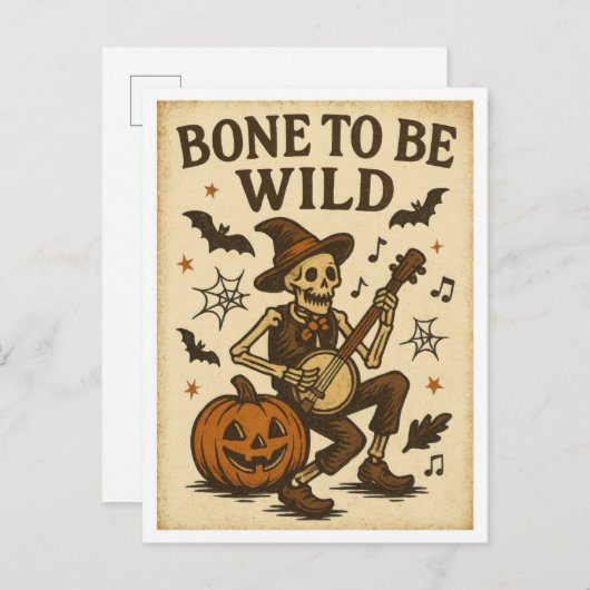 Carte Postale Vintage Halloween Bone to be Wild (Devant / Derrière)