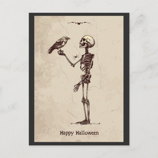 Carte Postale Vintage Halloween Déplaisant Skeleton Bird (Devant)
