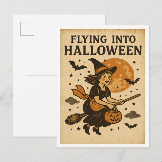 Carte Postale Vintage Halloween Flying (Devant / Derrière)