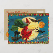 Carte postale vintage Halloween Flying Witch (Devant / Derrière)