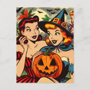 Carte Postale Vintage Halloween Girls Comics