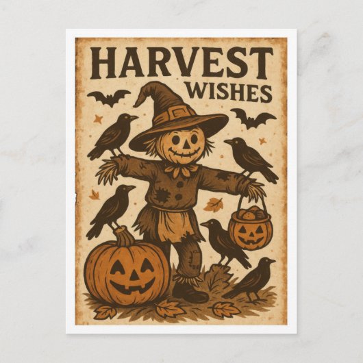 Carte Postale Vintage Halloween Harvest Wishes (Devant)