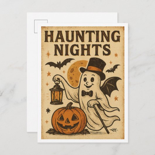 Carte Postale Vintage Halloween Haunting NIghts (Devant / Derrière)