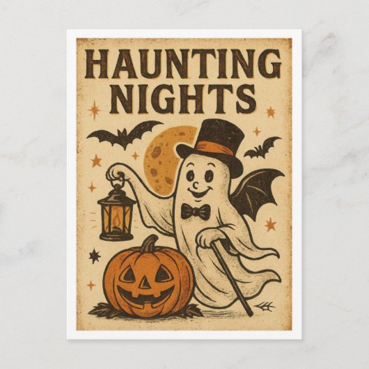 Carte Postale Vintage Halloween Haunting NIghts (Devant)