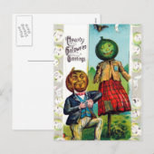 Carte postale vintage Halloween Holiday citrouille (Devant / Derrière)