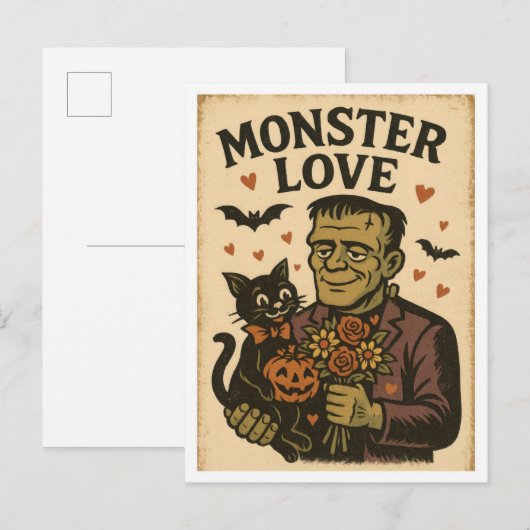 Carte Postale Vintage Halloween Monster Love (Devant / Derrière)