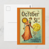 Carte Postale Vintage Halloween Salutations Femme victorienne (Devant / Derrière)