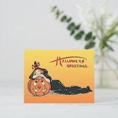 Carte Postale Vintage Halloween Salutations Witch Citrouille (Debout devant)