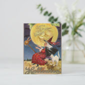 Carte postale vintage Halloween sorcière lune chat (Debout devant)
