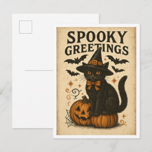 Carte Postale Vintage Halloween Spooky Greetings (Devant / Derrière)