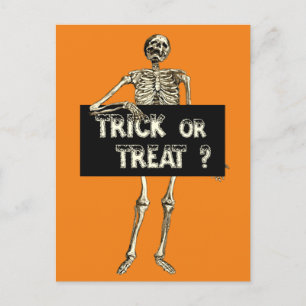 Carte Postale Vintage Halloween Trump ou Treat Skeleton