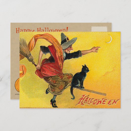 Carte postale vintage Halloween Witch (Devant / Derrière)