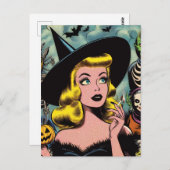 Carte Postale Vintage Halloween Witch Comics (Devant / Derrière)