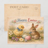 Carte Postale Vintage Happy Easter Bunny and Chick (Devant / Derrière)