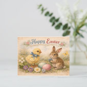 Carte Postale Vintage Happy Easter Bunny and Chick (Debout devant)