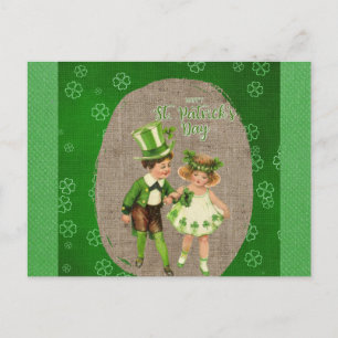 Carte Postale Vintage Happy Jour de la Saint Patrick Irish Kids 