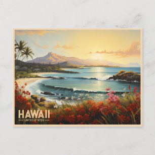 Carte Postale Vintage Hawaii Beach Tropical Paradise Peinture