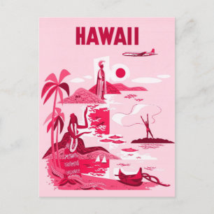 Carte Postale Vintage Hawaii Tropical Pink Travel
