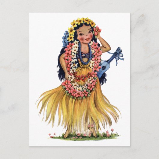 Carte Postale Vintage Hawaiienne en tenue hula (Devant)