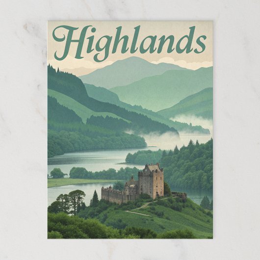 Carte Postale Vintage Highlands Misty Loch & Castle