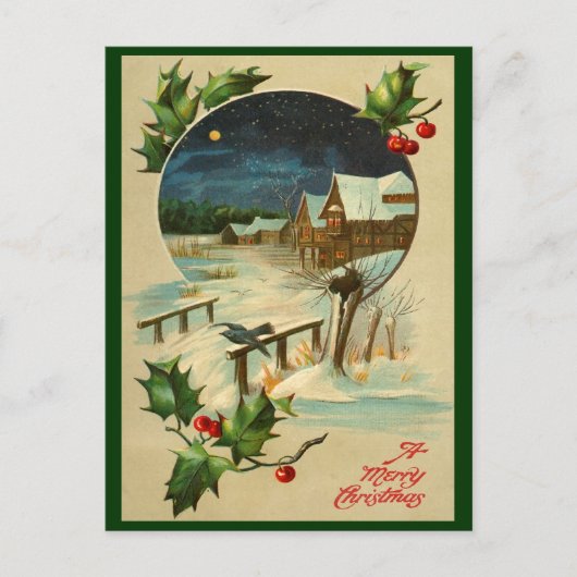 Carte postale vintage Holly Christmas (Devant)