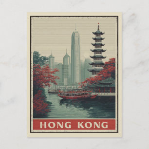 Carte Postale Vintage Hong Kong City Skyline Temple Voyage