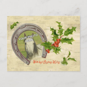 Carte Postale Vintage Horseshoe avec Holly Feuilles & Berries Fr