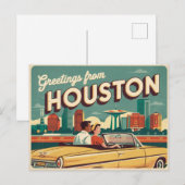 Carte postale vintage Houston | Salutations de Hou (Devant / Derrière)