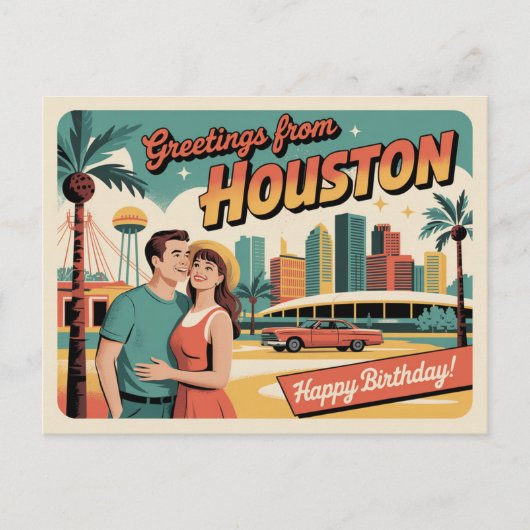 Carte postale vintage Houston | Salutations de Hou (Devant)
