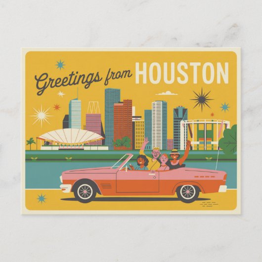 Carte postale vintage Houston | Salutations de Hou (Devant)