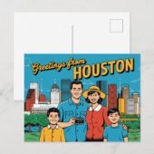Carte postale vintage Houston | Salutations de Hou (Devant / Derrière)
