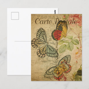 Carte Postale vintage, Illustration Papillons