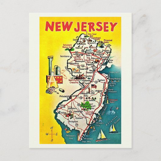 Carte postale vintage illustrée du New Jersey (Devant)