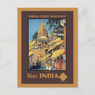 Carte Postale Vintage India Travel Poster Varanasi Ganges 1930s