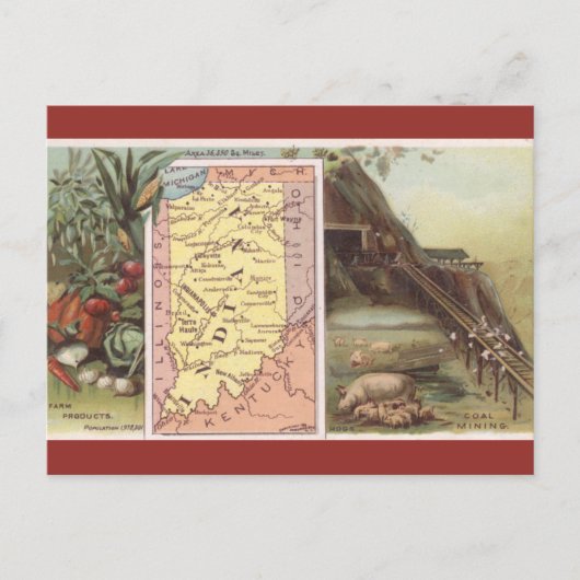 Carte Postale Vintage Indiana Map (Devant)