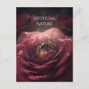 Carte postale vintage insecte rose steampunk Art