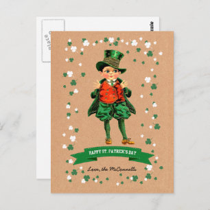 Carte Postale Vintage Irish Boy Nom personnalisé St. Patrick's D