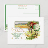 Carte Postale Vintage irlandaise fille avec Shamrock (Devant / Derrière)