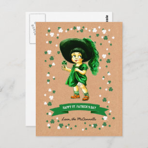 Carte Postale Vintage irlandaise fille Nom personnalisé St. Patr
