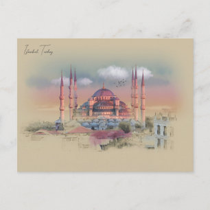 Carte Postale Vintage istanbul Tower Turquie Aquarelle de voyage