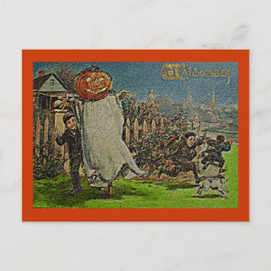 Carte Postale Vintage Jack o'Lantern Scarecrow and Boys