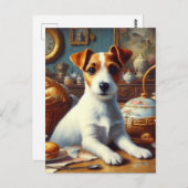 Carte Postale Vintage Jack Russell Terrier Peinture (Devant / Derrière)