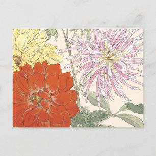 Carte Postale Vintage japonais Floral Art brillant Dahlia Fleurs