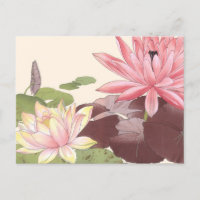 Vintage japonais Floral Art rose Lotus Pond