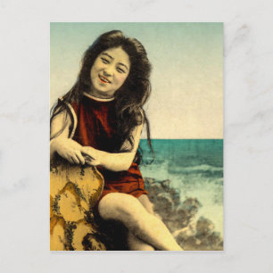 Carte Postale Vintage Japonais maillot de bain Beach Beauté