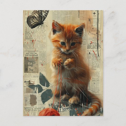 Carte Postale Vintage Joli gingembre Kitten Collage (Devant)