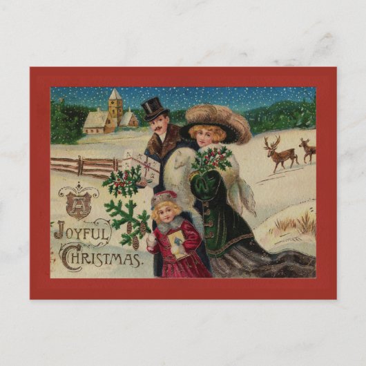 Carte Postale Vintage Joyeuse famille de Noël (Devant)