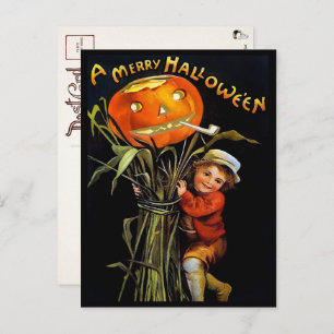 Carte postale vintage Joyeuse Halloween Citrouille